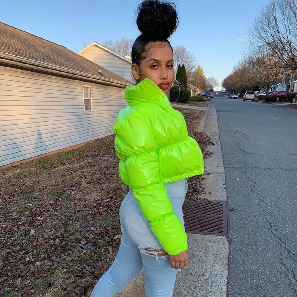 Cropped Puffer Jacket - Women's Shiny Short Coat